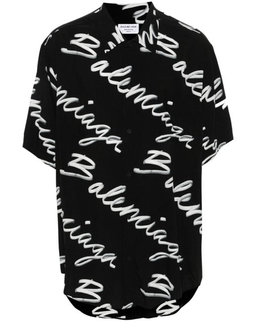 Balenciaga Black Logo-print Poplin Shirt