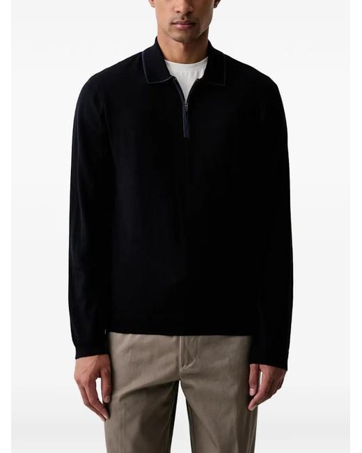 Emporio Armani Black Travel Essential Smooth Wool Polo-Collar Sweater for men