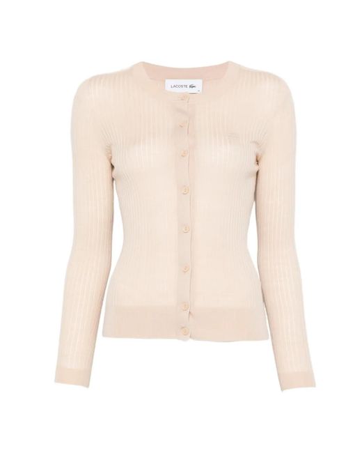 Lacoste White Ribbed Buttoned Cardigan