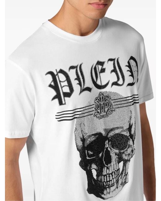 Philipp Plein White Skull Crystal-Embellished T-Shirt for men