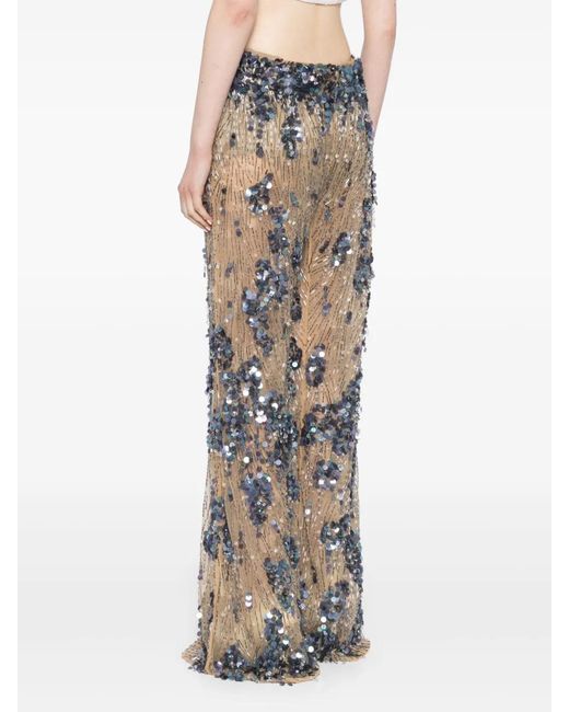 Alberta Ferretti Natural Sequin-Embellishment Flared Trousers