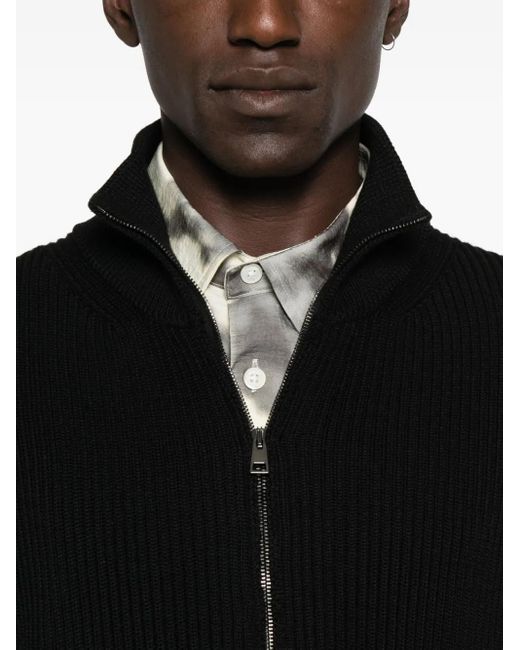 Roberto Collina Black Zip-Front Merino-Wool Cardigan for men