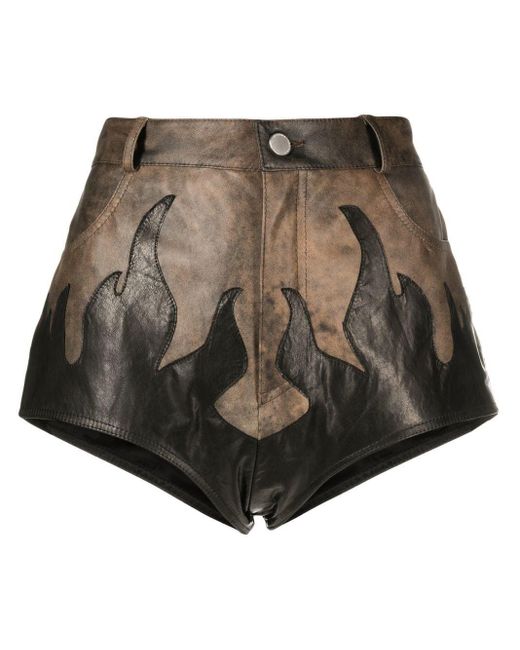 Alessandra Rich Black Brown Flame-appliquéd Leather Shorts - Women's - Viscose/sheepskin