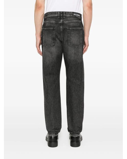 Balmain Gray Jeans With Logo Appliqué for men