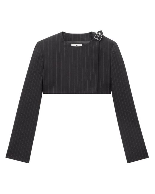 Courreges Black Pinstripe-Pattern Cropped Jacket
