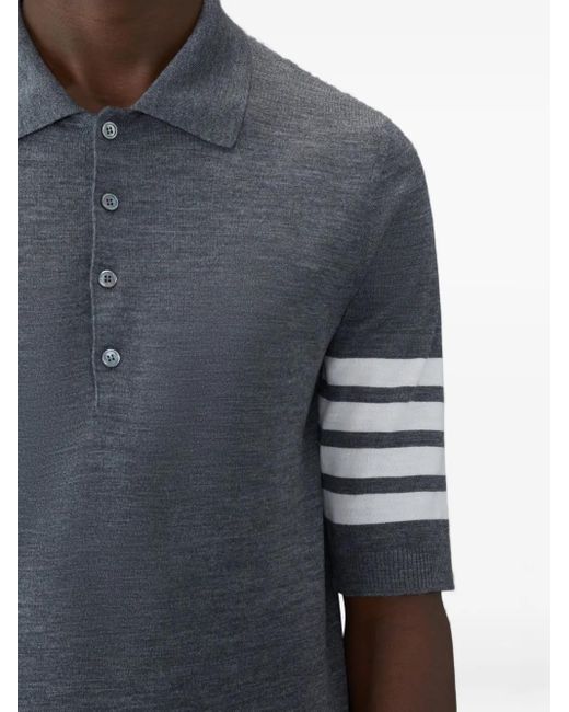 Thom Browne Blue Four-Stripe Short-Sleeve Polo Shirt for men