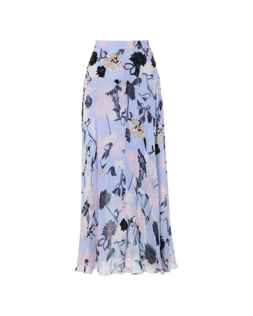 Temperley London Blue Maisie Sequin-Embellished Floral-Print Skirt