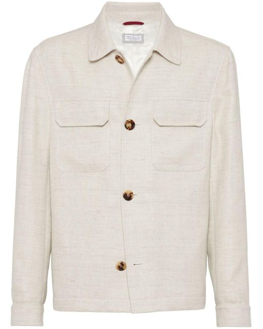 Brunello Cucinelli White Single-breasted Shirt Jacket for men