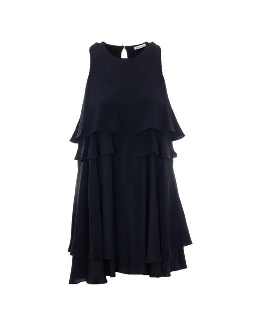 AMI Blue Ruffled Round-Neck Mini Dress