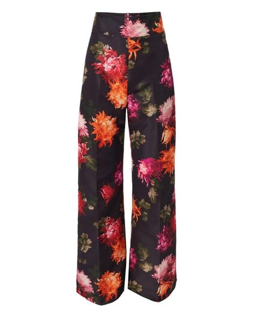 Carolina Herrera Red Diane Chrysanthemum-Print Trousers