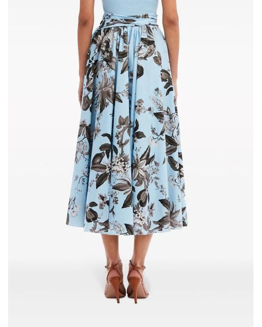 Oscar de la Renta Blue Flora & Fauna-Print Sleeveless Midi Dress