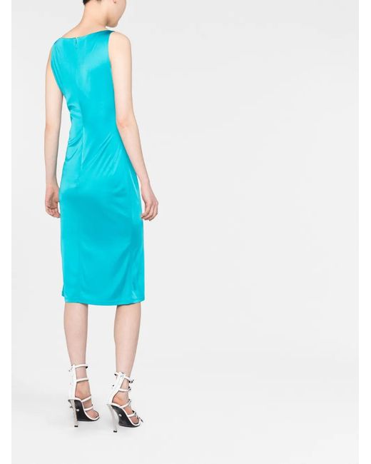 Versace Blue Logo-Plaque Cowl-Neck Midi Dress