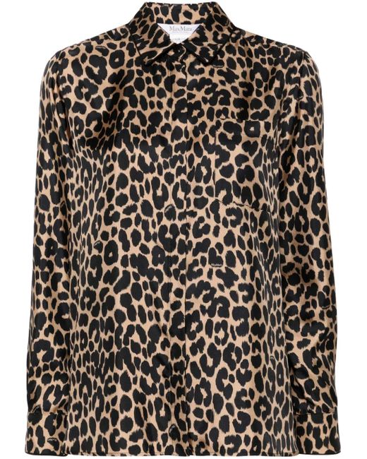 Max Mara Black Leopard-Print Silk Shirt