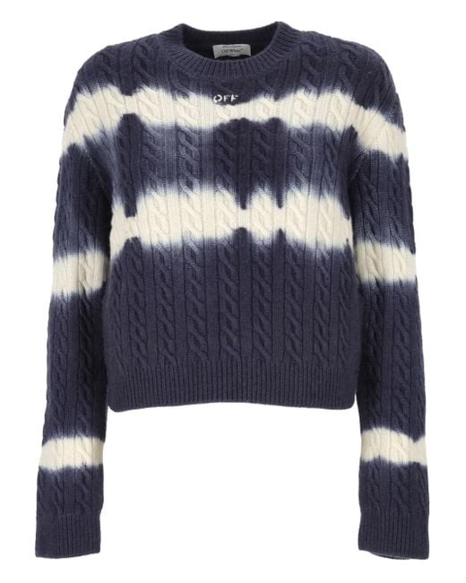 Off-White c/o Virgil Abloh Women's Blue Cable-Knit Tie-Dye Sweater