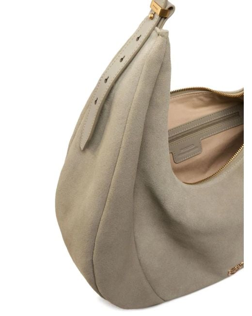 Pinko Gray Large Suede Shoulder Bag