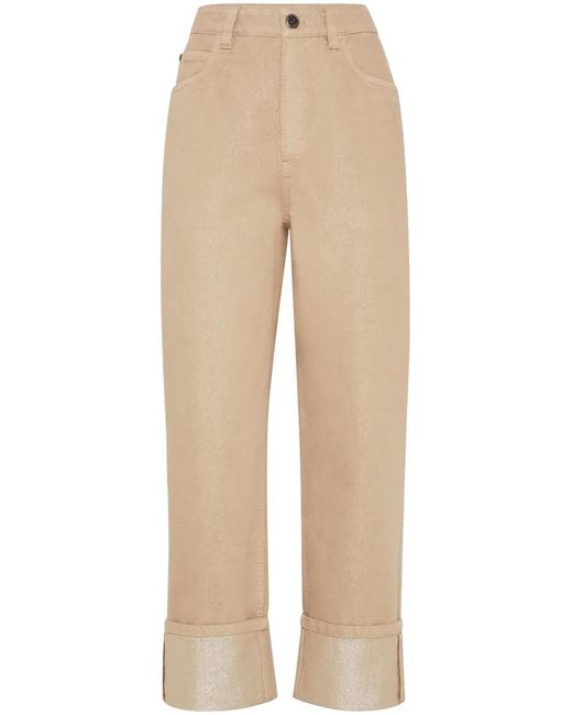 Brunello Cucinelli Natural Straight-Leg Cropped Trousers