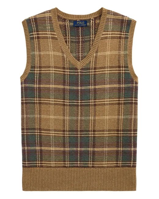 Polo Ralph Lauren Brown Plaid Sleeveless Vest for men