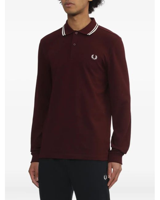 Fred Perry Red Tipped-Collar Long-Sleeve Polo Shirt for men