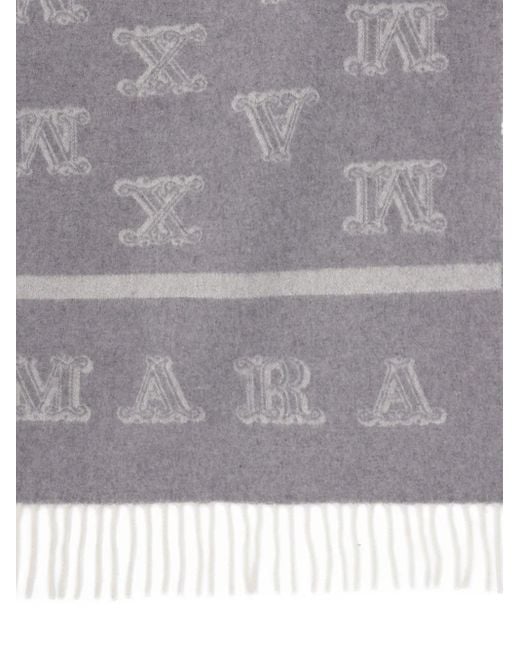 Max Mara Gray Monogram-Pattern Cashmere Scarf