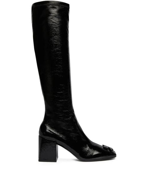 Courreges Black High-Shine Calf Leather Knee-High Boots