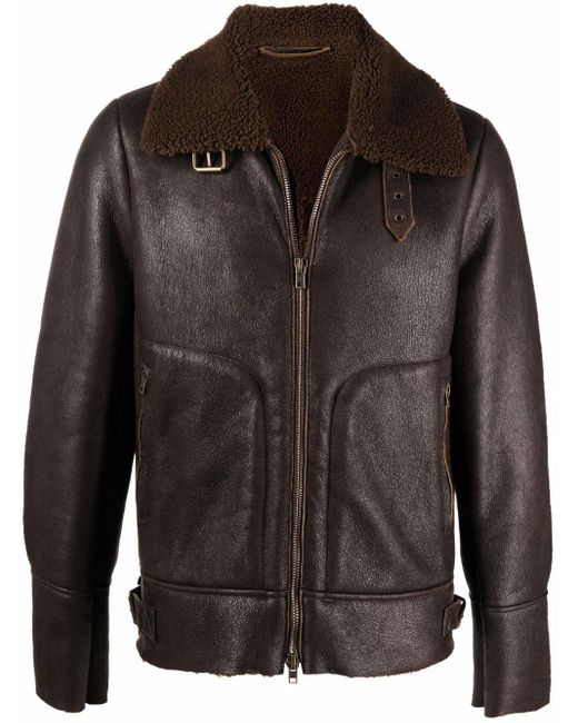 Salvatore Santoro Brown Shearling-trim Leather Jacket for men