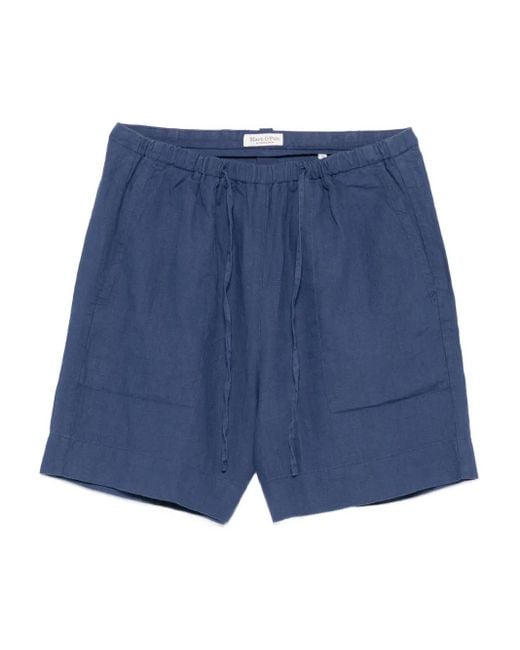 Marc O' Polo Blue Drawstring-Fastening Linen Shorts