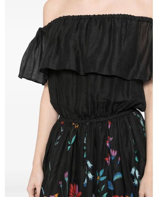 Bambah Black Hibiscus Off-Shoulder Dress