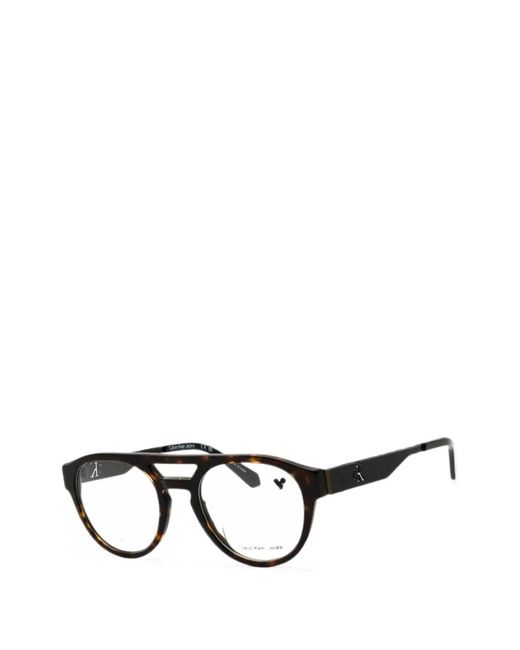Calvin Klein Black Tortoiseshell-Effect Round-Frame Glasses