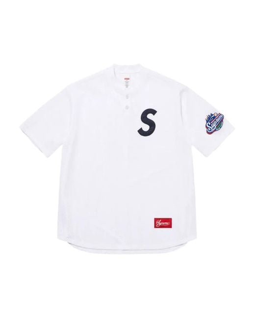 Supreme White S Logo Henley Top for men