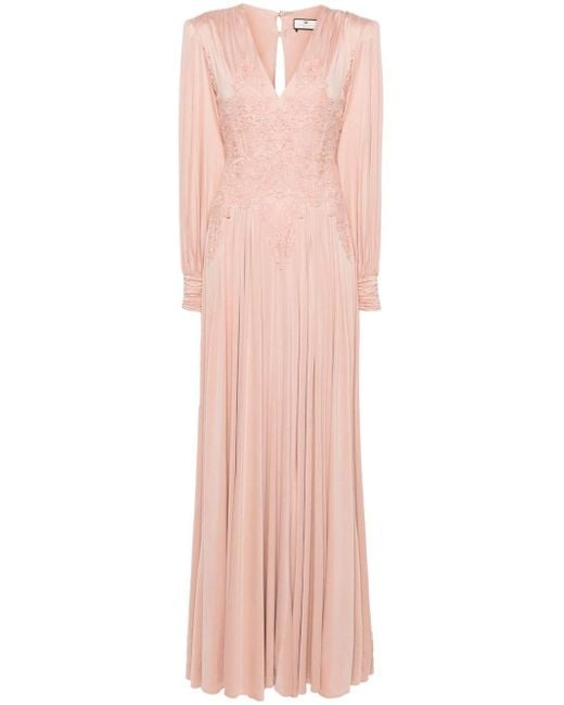 Vestido largo con detalle de encaje Elisabetta Franchi de color Pink