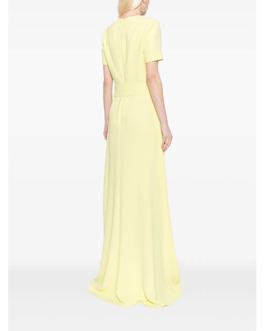 Vestido de fiesta con cinturón y cuello en V Elie Saab de color Yellow