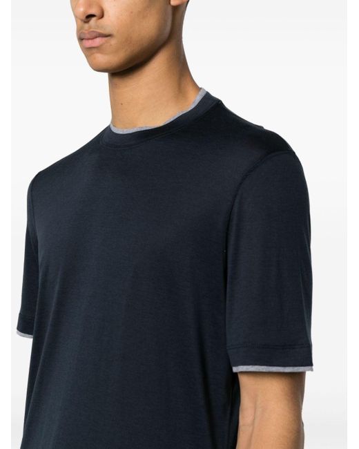 Camiseta con borde a capas Brunello Cucinelli de hombre de color Blue
