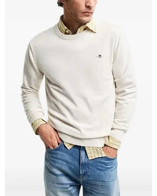 Gant White C-Neck Superfine Lambswool Sweater for men