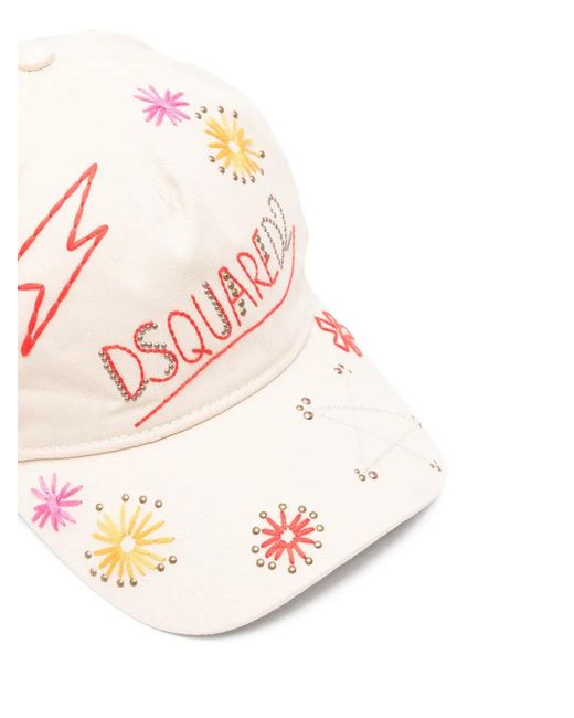 DSquared² Pink Embroidered Studded Cap