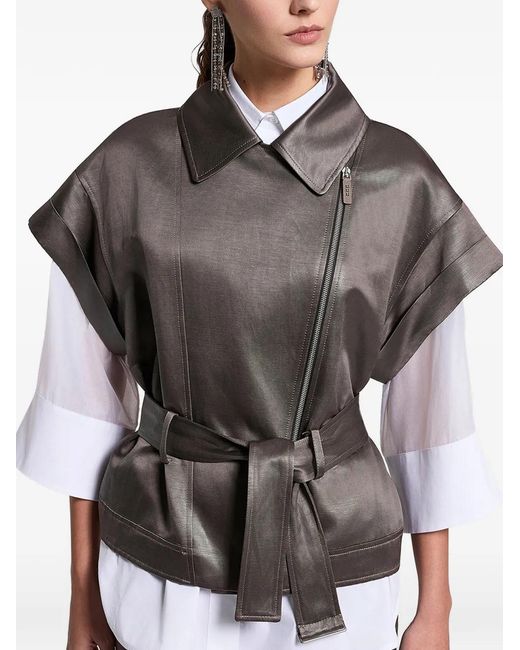 Peserico Gray Veste Zippée À Taille Ceinturée