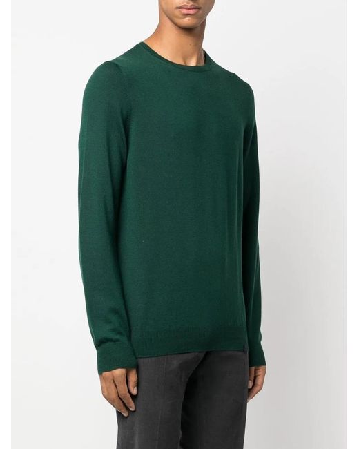 Fay Green Fine-Knit Ribbed-Trim Jumper for men