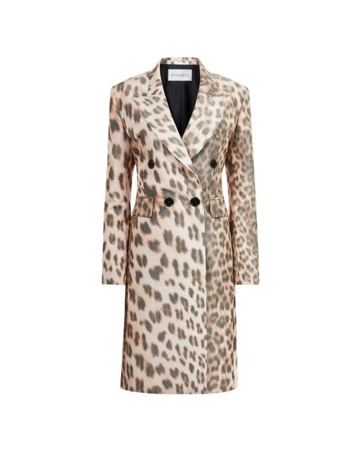 Nina Ricci White Leopard-Print Double-Breasted Coat