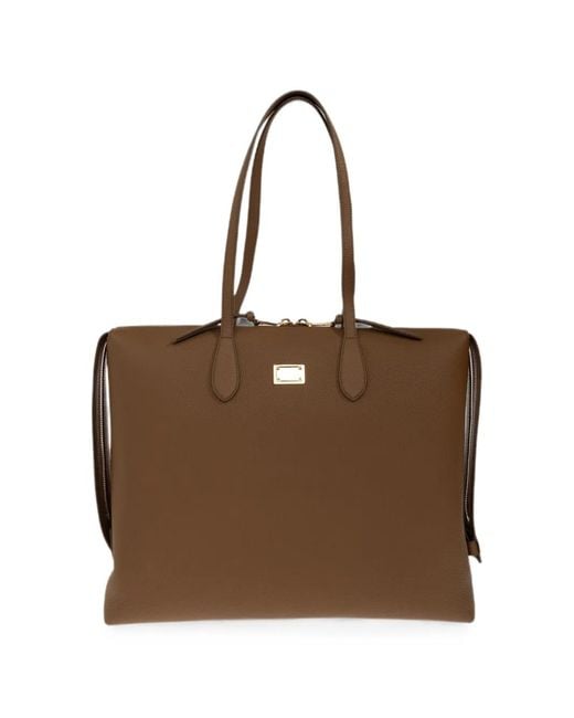 Dolce & Gabbana Brown Vittoria Logo-Plaque Leather Shoulder Bag