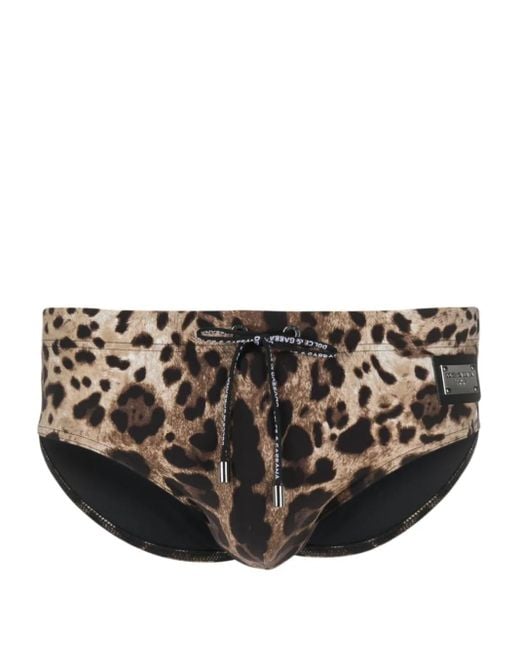 Dolce & Gabbana Brown Leopard-Print Swim Briefs for men