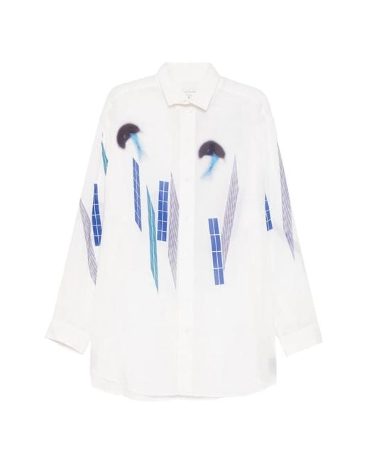 Yohji Yamamoto Blue Motif-Print Shirt for men