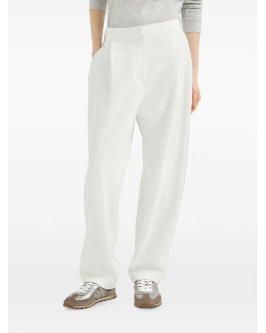 Brunello Cucinelli White Cotton Smooth French-Terry Pleated Track Trousers