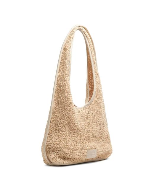 Bimba Y Lola Natural Large Crochet-Knit Shoulder Bag