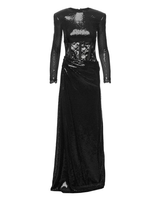 Nissa Black Robe Longue En Dentelle À Sequins