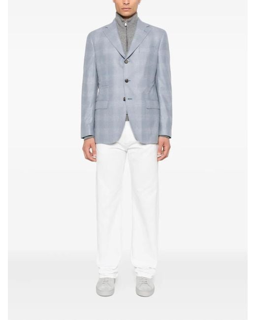 Eleventy Blue Checked Single-Breasted Blazer for men