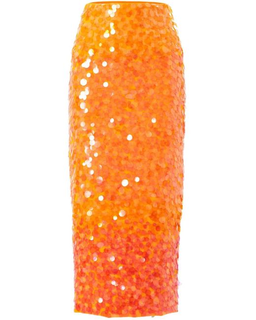 Carolina Herrera Orange Ombre Sequin Midi Skirt
