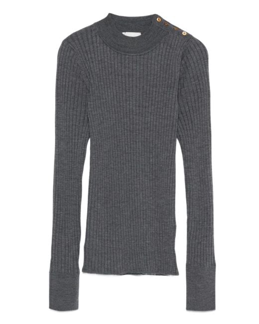 Forte Forte Gray Ribbed Turtleneck Button-detail Sweater