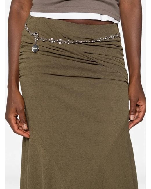 Ganni Green Ruched Asymmetric-Hem Asymmetric Skirt