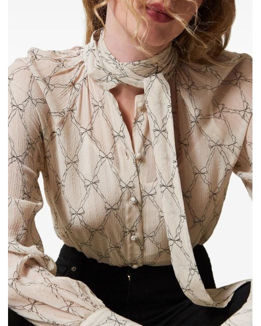 Twinset Natural Bluse mit grafischem Print