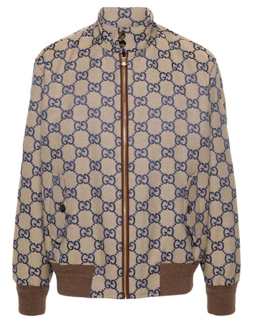 Gucci Gray Gg Supreme Canvas And Leather Bomber Jacket for men