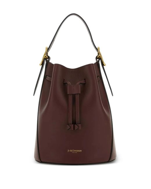 J&m Davidson Brown Poppy Leather Drawstring Bucket Bag